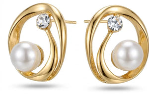 Pearl Crystal Oval Stud Earrings