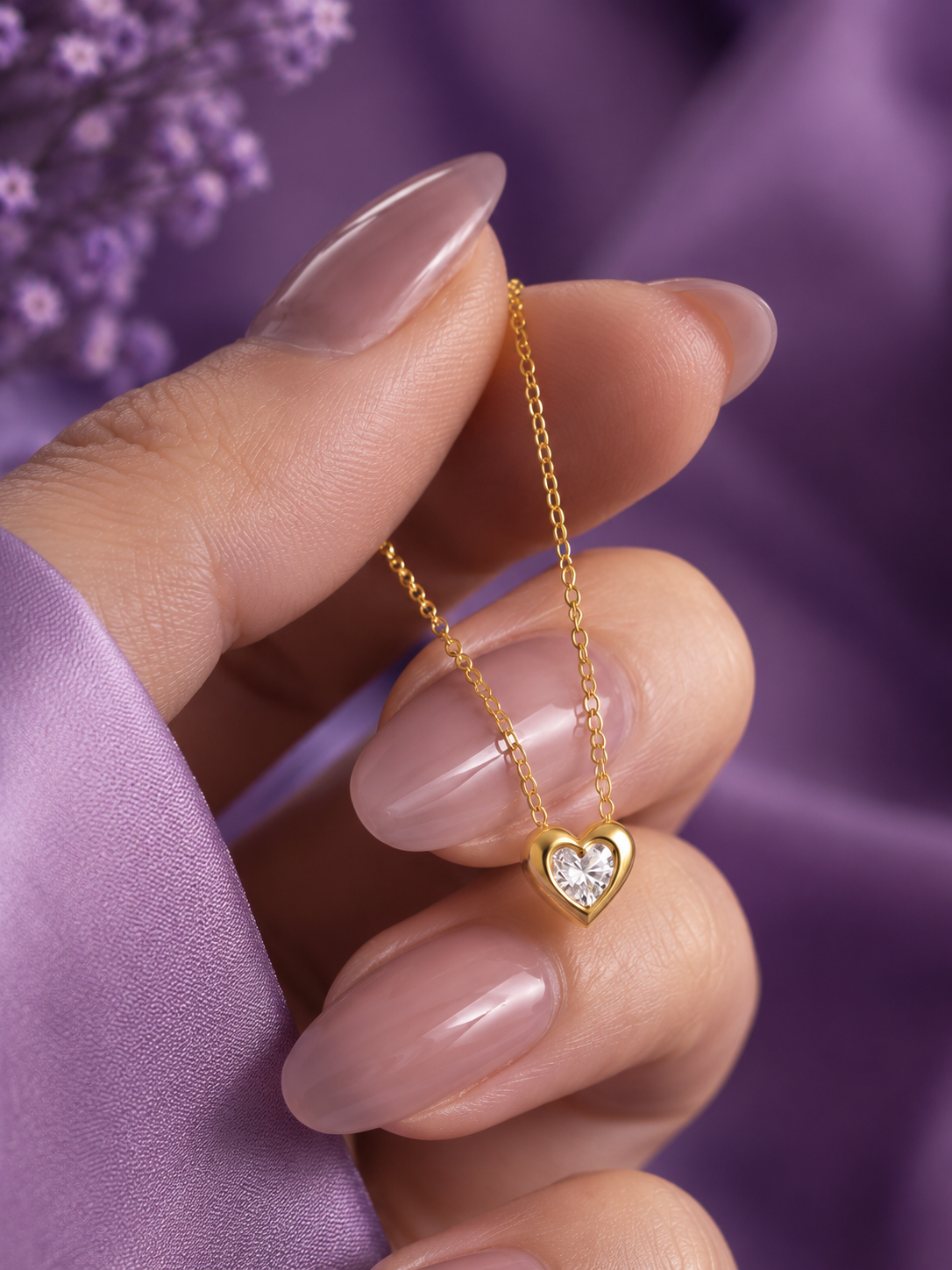 Gold Heart Zircon Pendant Necklace