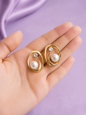 Pearl Crystal Oval Stud Earrings