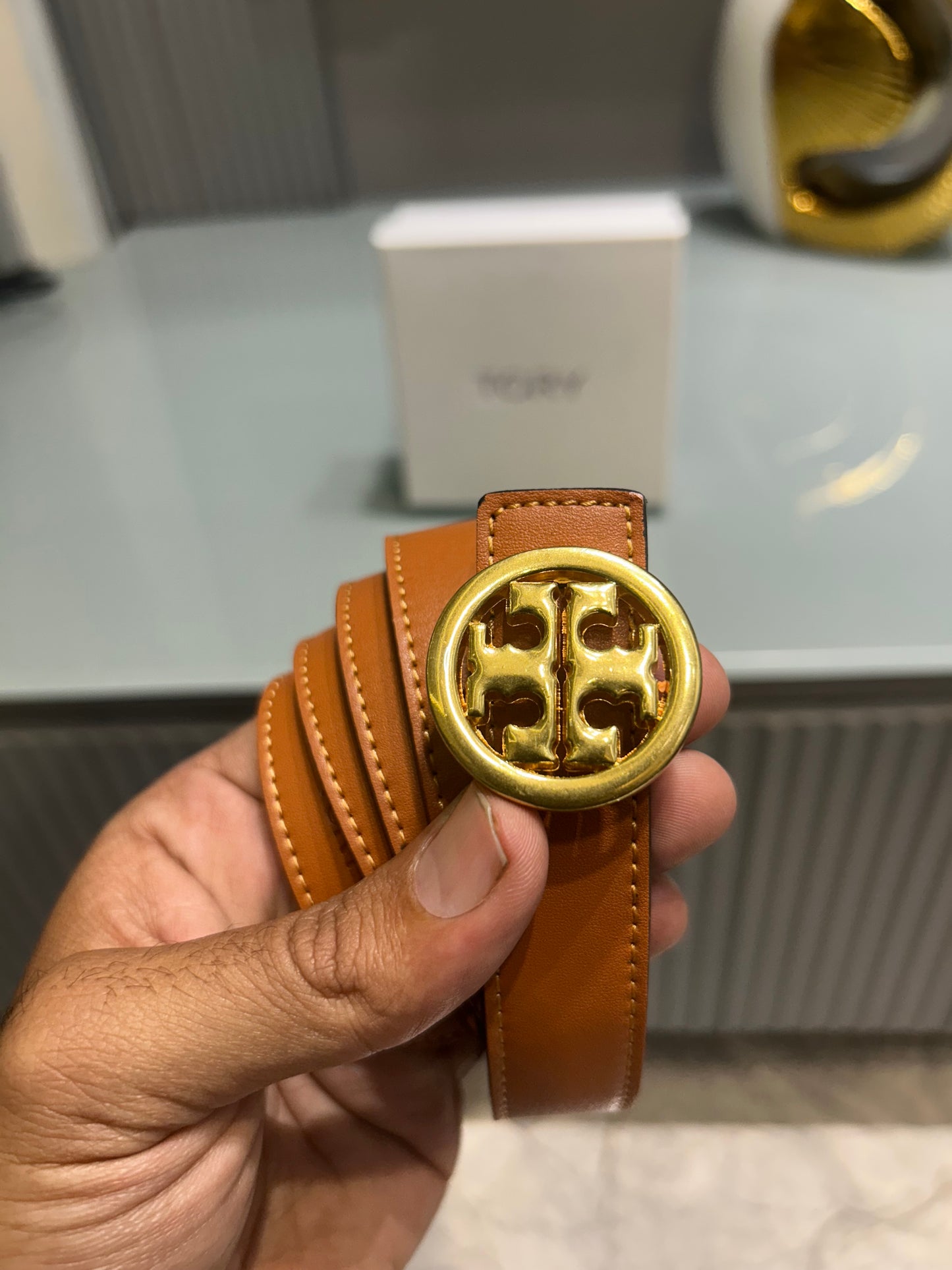 Premium Tory-Burch Tan Waist Belt Women With Box