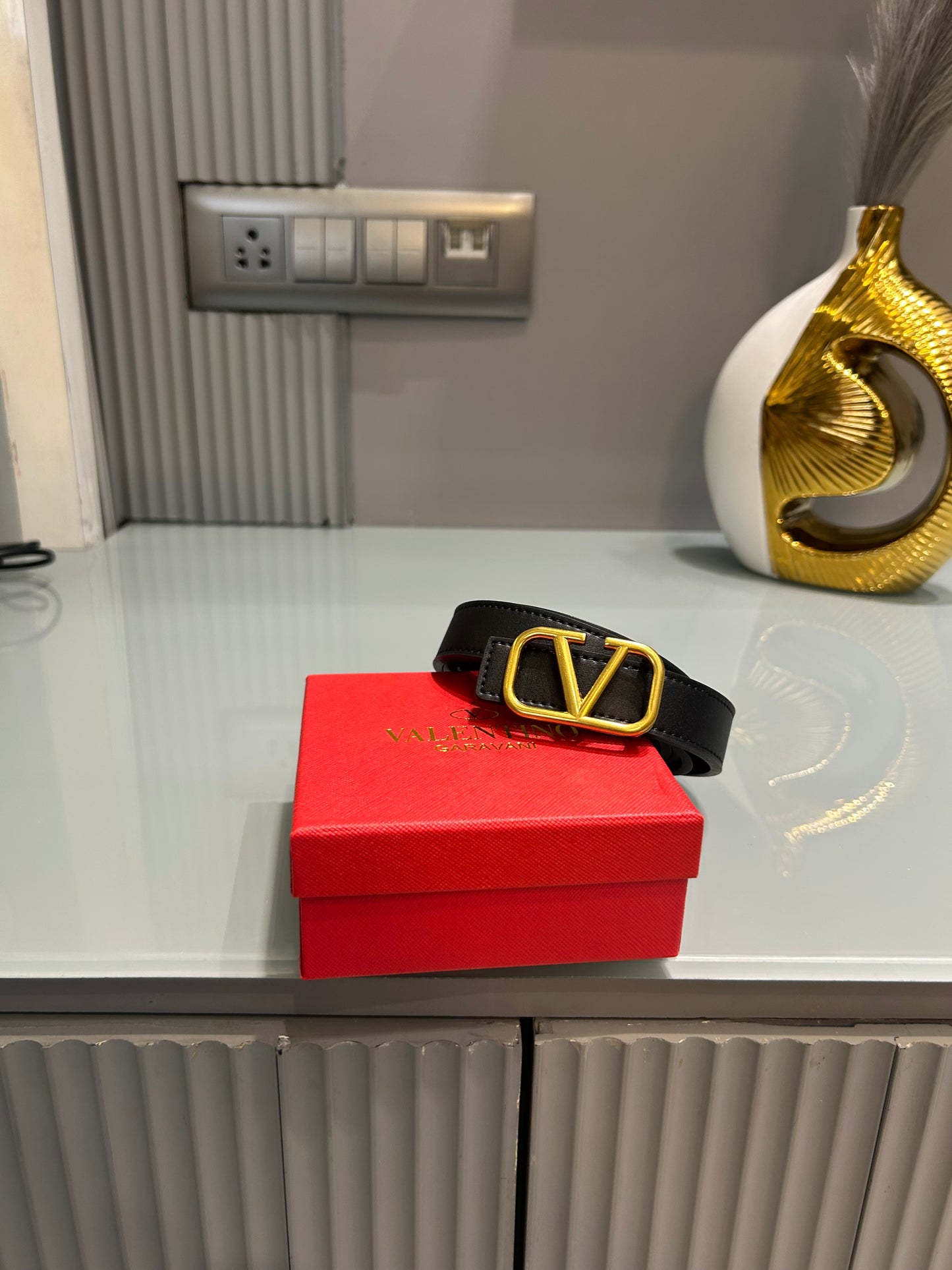 Premium Valentino-GRN Black Waist Belt Women With Box