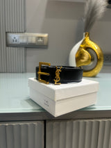 Premium YSL-Plain Black Waist Belt Women With Box