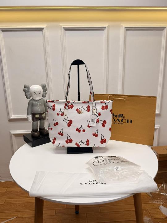 Coaxh Signature Canvas City Tote Bag with Cherry Print Dustbag & Carry Bag