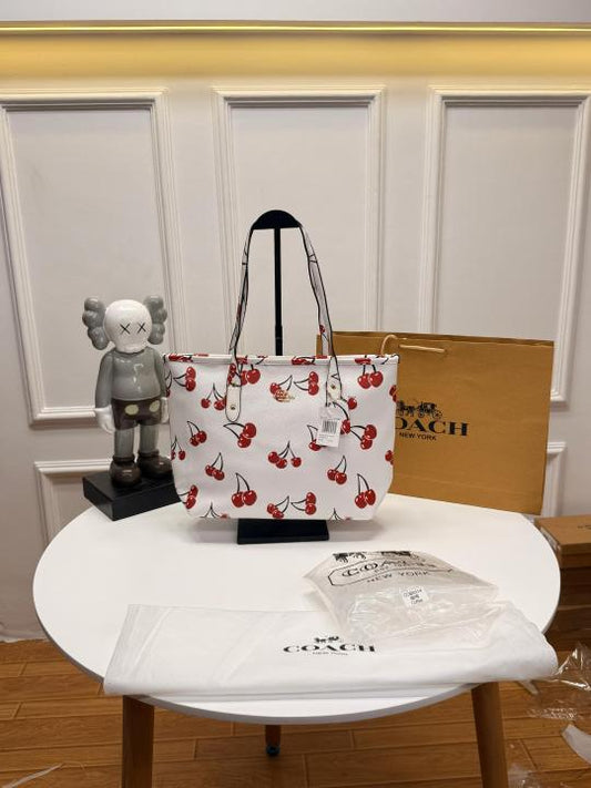 Coaxh Signature Canvas City Tote Bag with Cherry Print Dustbag & Carry Bag