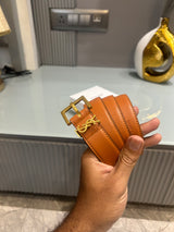 Premium YSL-Plain Tan Waist Belt Women With Box
