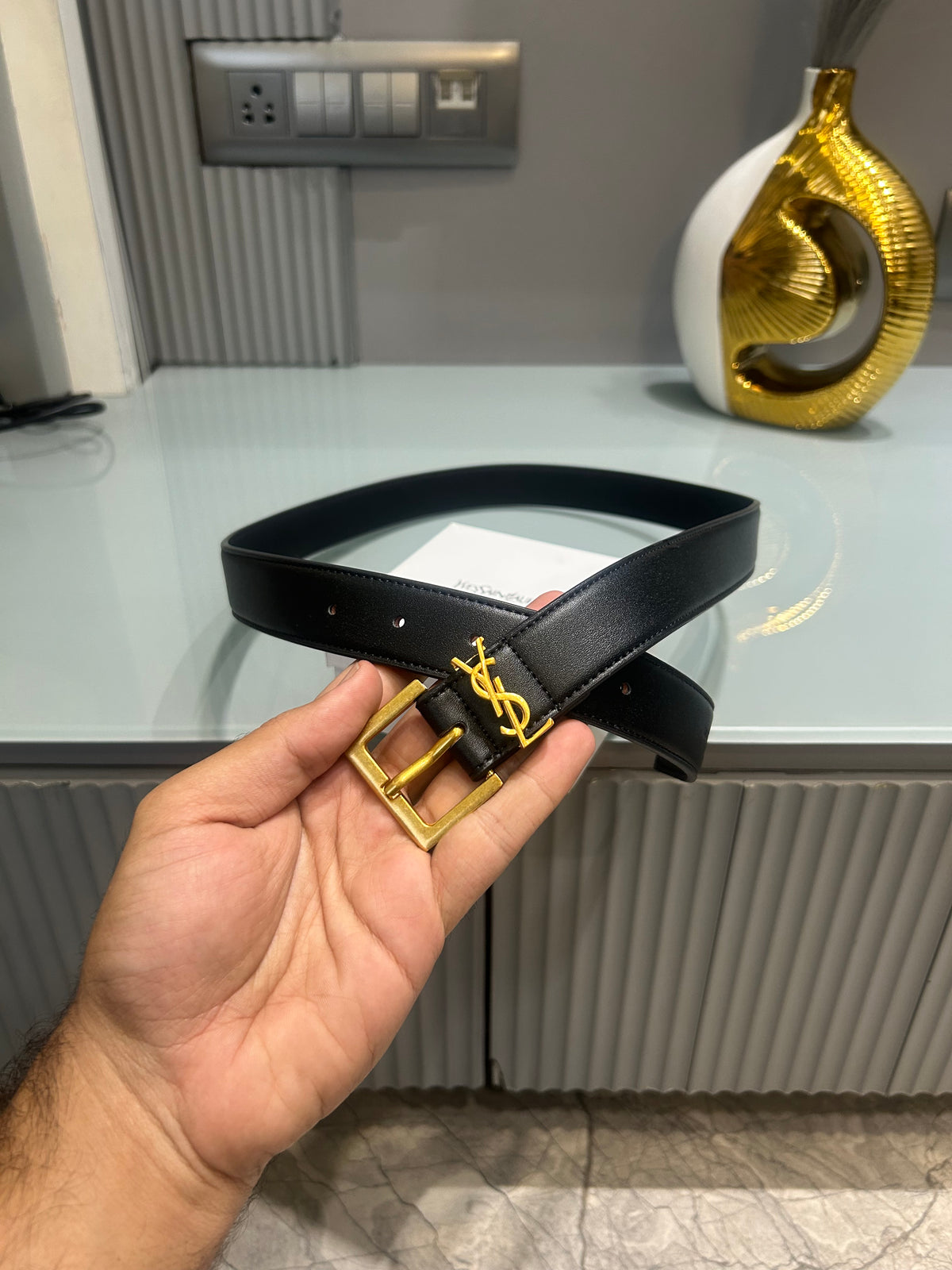 Premium YSL-Plain Black Waist Belt Women With Box