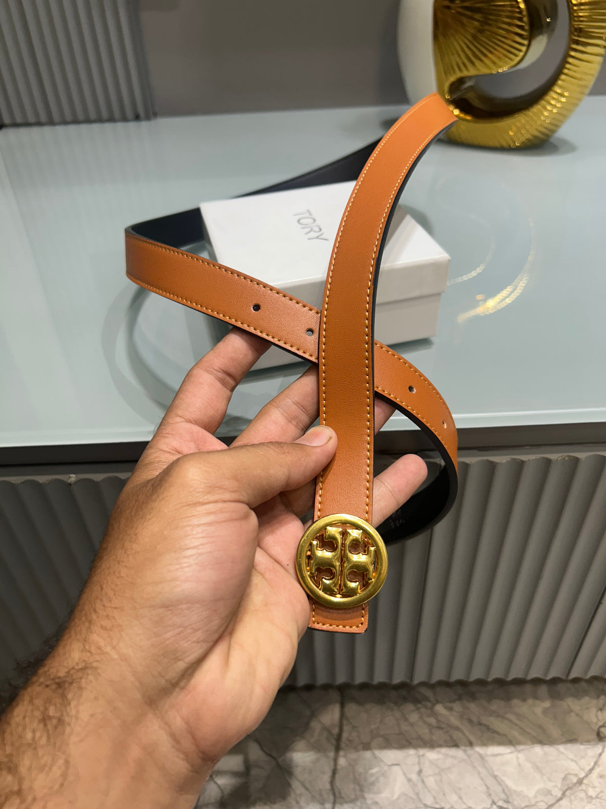 Premium Tory-Burch Tan Waist Belt Women With Box