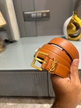 Premium YSL-Plain Tan Waist Belt Women With Box