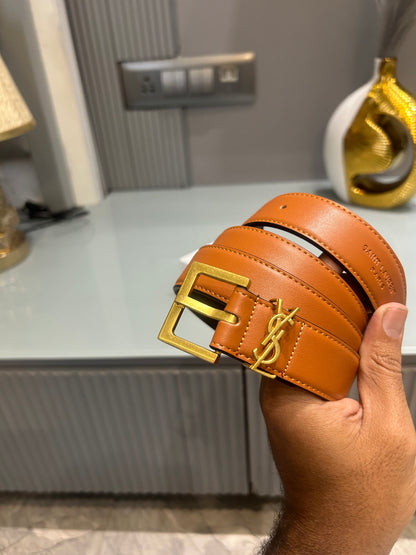 Premium YSL-Plain Tan Waist Belt Women With Box