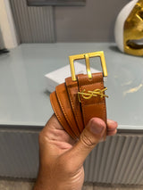 Premium YSL-Plain Tan Waist Belt Women With Box