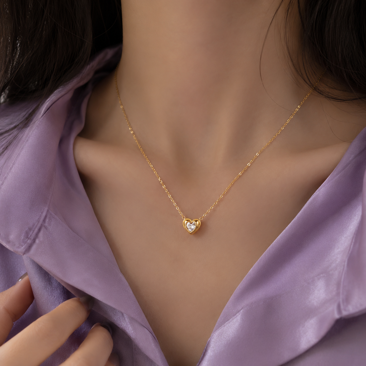 Gold Heart Zircon Pendant Necklace