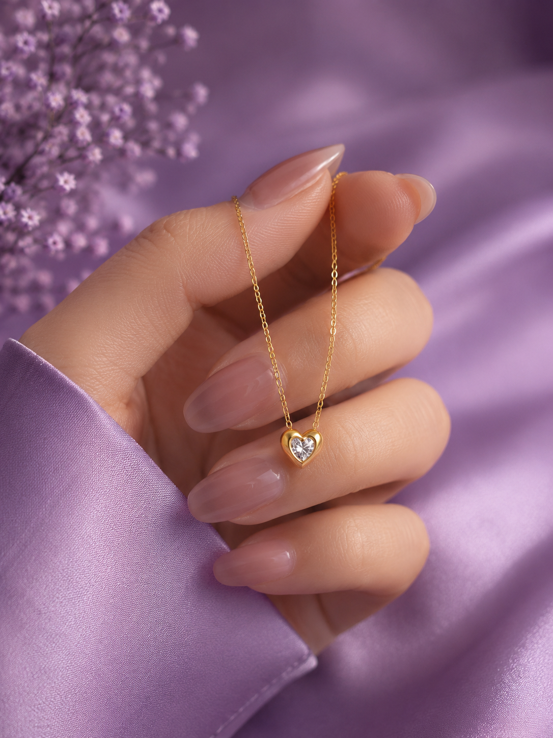 Gold Heart Zircon Pendant Necklace