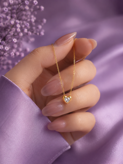 Gold Heart Zircon Pendant Necklace