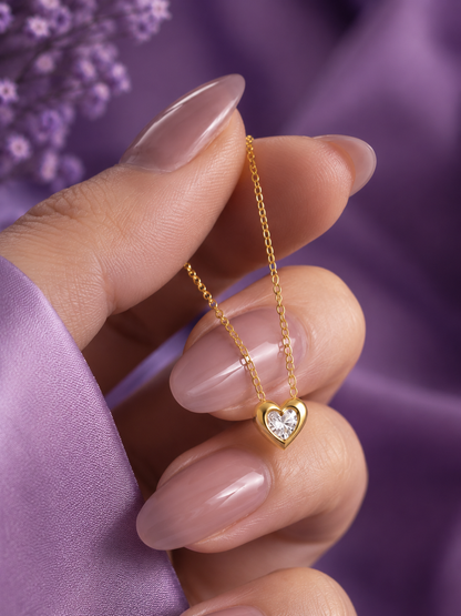 Gold Heart Zircon Pendant Necklace