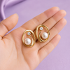 Pearl Crystal Oval Stud Earrings