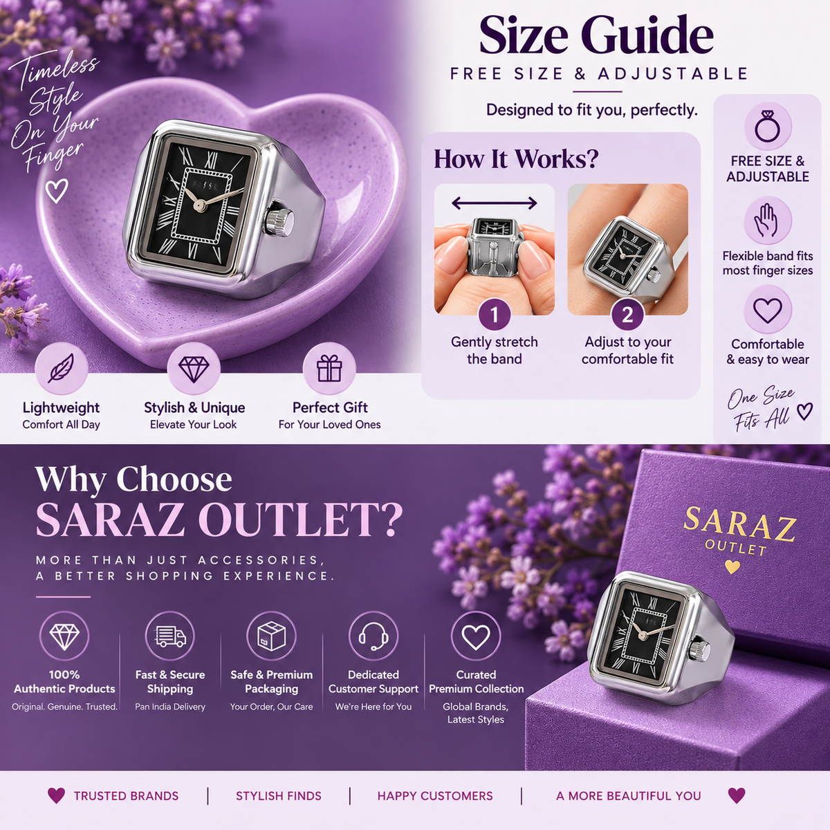 FSL Raquel Silver Ring Watch – Unisex Luxury Timepiece