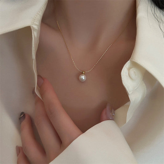 Pearl Inlay Pendant Necklace - Anti-Tarnish Gold Plated