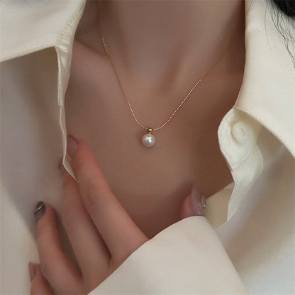 Pearl Inlay Pendant Necklace - Anti-Tarnish Gold Plated