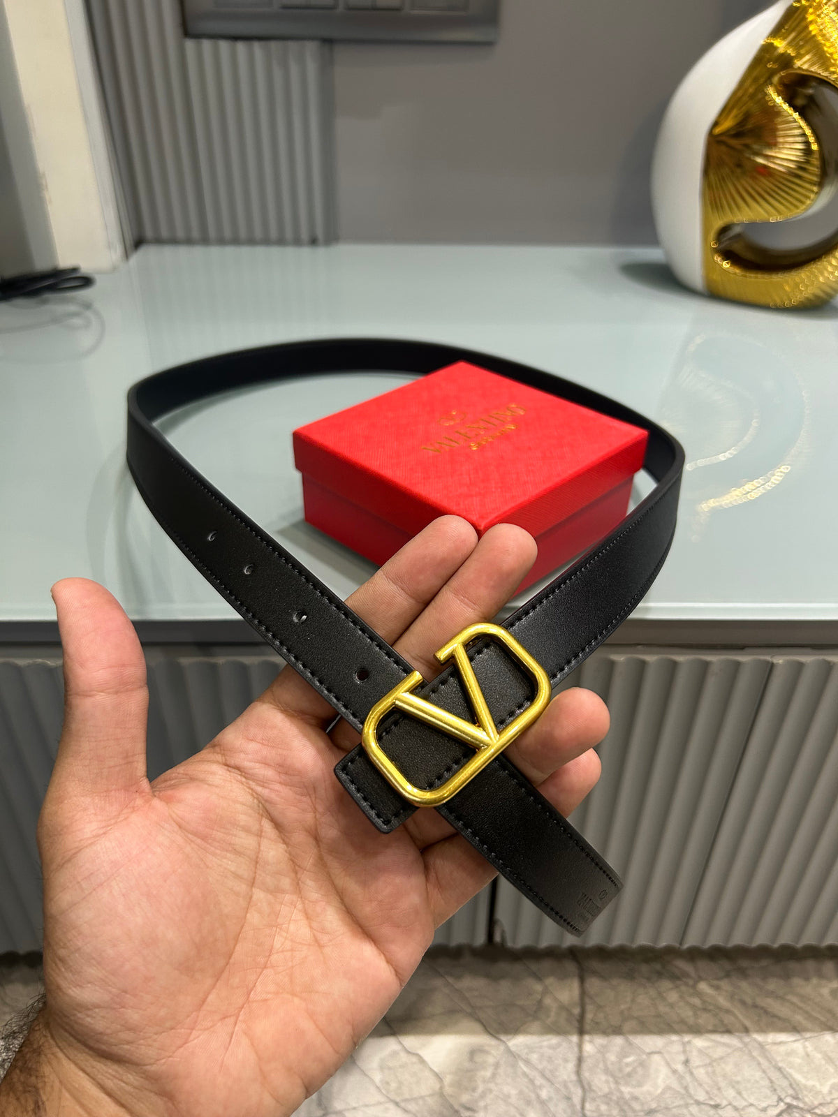 Premium Valentino-GRN Black Waist Belt Women With Box