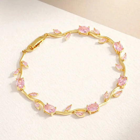 Princess Aura Tulip Bracelet - Pink Stone Gold Vine Design